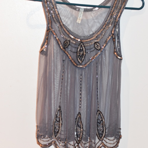 Free People Tops - Free People See Through Beaded flowy top